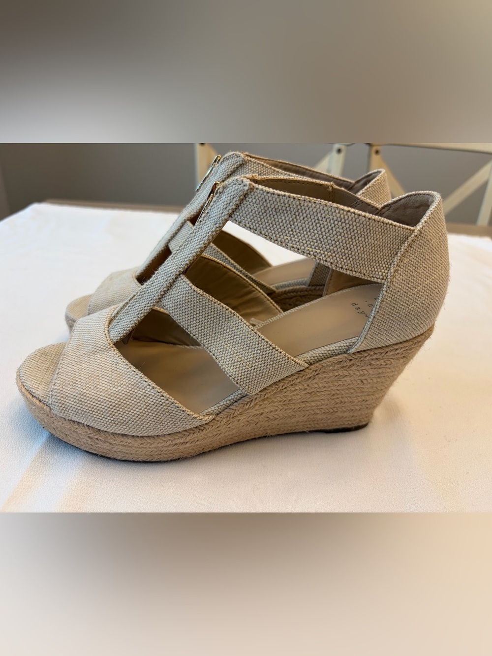 A New Day Beige Gold Espadrille Wedge Sandals Size 9.5